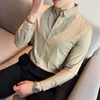 S-3xl Koreańskie koszule w paski z długim rękawem Mężczyźni Ubranie Proste Slim Fit Business Casual Office Bluzja Homme 240117