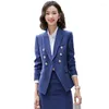 Pantalon de deux pièces pour femmes 2024 Costume d'uniforme d'affaires Femmes Blazer Set Automne Hiver Bureau Lady Work Wear 2 Ensembles Fashion Design rayé XL