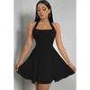 Casual Dresses Fashion Sexig halsringning ärmlös miniklänning för kvinnor Summer Sea Beach Backless One-Piece Black Women's Clothing