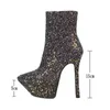 Boots 2024 Sexy Stiletto Women's Ankle Fashion Sequined Cloth Platform Super High Heel Ladies Autumn Winter Plus Size Shoe