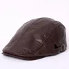 Berets Men's äkta läder Visor Cap 2024 Black Brown Soft Hat Vuxen Driving Trucker Jakt hattar toppade B-7261