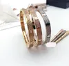 Titanium Steel 3 Row Full Diamond Bracelet Fashion Women Men Chirstmas Bangle Bracelets Distance Jewelry Gift with velvet bag6395348