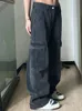 Macacão americano esfregando jeans para mulheres primavera calças retas soltas magro perna larga preto e cinza cintura alta 240116