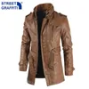 Männer Winter Lange Dicke Fleece PU Leder Jacke Herren Streetwear Casual Business Kleidung Tasche Leder Jacken Mantel Outwear Männer 240116