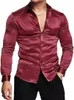 Men's luxurious shiny silk satin dress shirt Long sleeved casual slim muscle button-down shirt Plus size S-3XL 240117