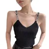 Designer Women's Tanks Camis Version haute style fille épicée camisole tricotée débardeur court avec couche intérieure de lettrage en diamant pour l'été ADSG