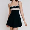 Lässige Kleider 90er Jahre Fee Kokette rückenfreies A-Linien-Kleid Y2K Vintage Spitzenbesatz Mini Sommer ärmellos Spaghettiträger Cami Damen