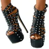 Sandales SHOFOO Chaussures Mode Femmes Talons Hauts Environ 15 Cm Hauteur De Talon Été Court Spike DécorationNightclub