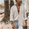 Men'S Casual Shirts Casual Cotton Linen Shirts Standing Collar Male Solid Color Long Sleeves Shirt Tops Summer Homme 220801 Drop Deli Dhy1F