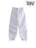 TRAF femmes mode poches latérales plis genou Jogging pantalon Vintage taille haute élastique avec cordon femme pantalon Mujer 240116