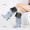 GIGIFOX Pointed Toe High Heel Boots For Women Stiletto Fashion Denim Knee High Boots Sexy Fashion Remoeable Womens Boots 240116