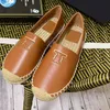 Jurkontwerper Fisherman Straw Beach Luxe instapper plat pedaal Lui canvas leren loafer Dames casual katoenen tweed grosgrain gras geweven henneptouw schoenen