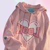 Lettere rosa grafica kawaii harajuku felpa con cappuccio da donna blu punk emo allat allat di felpa con zip