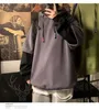 Mit kapuze Sweatshirts Patchwork Gefälschte Zwei Stück Pullover Top Student Übergroßen Koreanische Mode High Street Hip Hop Männer Kleidung 240116