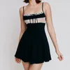 Lässige Kleider 90er Jahre Fee Kokette rückenfreies A-Linien-Kleid Y2K Vintage Spitzenbesatz Mini Sommer ärmellos Spaghettiträger Cami Damen