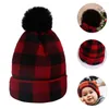 Berets Chapéu de malha de Natal Vermelho Xadrez Lã Proteção de Ouvido Beanie Cap Pai-Filho para Crianças Ano Feriado