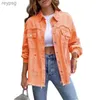 Women's Leather Faux Leather 2023 Holes Raw-edges Denim Jacket Women Spring Autumn Shirt Style Jeancoat Casual Top Rose-Red Orange Purple Outerwear Lady Coat YQ240116