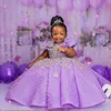 Fioletowe luksusowe sukienki z kwiatami krótkie rękawy ReveStones Ball Suknia księżniczka Flowergirl suknie satynowe małe dzieci urodziny córka i matka sukienka