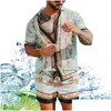 メンズトラックスーツ夏のカジュアルルーズプリントトラックスーツツーピースシャツビーチスーツ通気性のある快適なブラウスとショーツセットDRO DHCLN