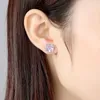 Orecchini a bottone in argento 925 dolce ciliegia per le giovani donne zircone rosa petalo delicato brincos gioielli Kpop fiori bijoux femme