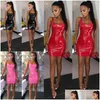 Vestidos casuais básicos mulheres lápis vestido verão moda y senhoras pu couro bandagem bodycon cinta sem mangas festa mini preto rosa r dhet8