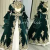 Zielony aksamitny marokański kaftan strój wieczorowy Abayas turecki muzlimah arabska sukienka na bal