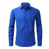 Dress Business Soild Long Sleeved Anti-Wrinkle Stretch Slim Elastic Fit Male Men Social Formal Shirt USA SIZE S-2XL 240117