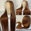 Glueless Peruvian Soft Hair Chocolate Brown Straight HD Lace Front Simulation Human Hair Wigs for Women Pre Plucked 360 Full Lace Frontal Wigs