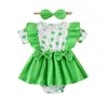 女の子のドレス幼児の赤ちゃんイースタージャンプスーツドレスシャムロックプリント半袖ロンパーとボウヘッドバンド
