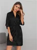 H Women's SleepingWear Short Sexy Rayon Robe Kimono Bathrobe Bain de nuit intime Lingerie Black Sleep Sleep Wear Wear Dress Home