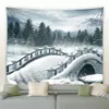 Winter Forest Landscape Tapestry White Snowflake Christmas Tree Pine Wall Hanging Blanket Living Bedroom Dorm Decoration Curtain 240117