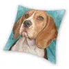 Oreiller peinture Beagle avec fond Turquoise, couverture de canapé, décoration de maison, chien drôle, étui carré 40x40