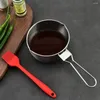 Outils Pot de sauce réutilisable en acier inoxydable sûr, poils en silicone faciles à nettoyer avec brosse à badigeonner, bec verseur extérieur, ustensile de barbecue