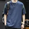 Herren-T-Shirts, modisch, O-Ausschnitt, gespleißt, Allgleiches, kurzärmeliges T-Shirt, Herrenbekleidung, 2024, Sommer, lose lässige Pullover, Tops, koreanisches T-Shirt