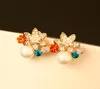 très belle mode luxe designer coloré cristal fleur diamant zircon perle super scintillant boucles d'oreilles pour femme silve4572047