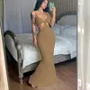 Abiti casual Donna Solid Backless Elegante Maxi abito Sexy scava fuori sottovesti Estate senza maniche Beachwear Bodycon Coquette Abiti da festa