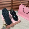 Tasarımcı Loafers Miuis Kadın Tıknaz Topuklu Sabahlar Siyah Beyaz Deri Günlük Elbise Ayakkabı Moda Mat Dantel Up Loafer Trainers Kutusu C0117