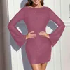 Robes décontractées Femmes Sparkly Dos Nu Mini Robe À Manches Longues Glitter Moulante Club De Fête Paillettes Couleur Unie O-cou Pour Les Femmes