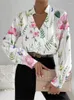Женские блузки, стильная элегантная блузка, весенне-осенние топы с v-образным вырезом и длинным рукавом с цветочным принтом, рубашки и для женщин