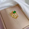 Cluster Rings 1pcs Double Layer Cubic Zircon For Women Open Gold Color Green Crystal Leaf Finger Ring Boho Jewelry Valentines Day Gift