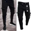 Marca de moda casual mens magro ajuste urbano perna reta preto motociclista rasgado calças denim casual lápis jogger calças de carga S-3XL 240117
