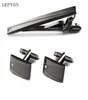 Lepton Classic Business Square Black Brush Mens Cufflinks Tie Clips Set High Quality Necktie Pin Tie Bars Clip Clasp Drop Ship 2019346287