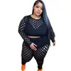 Plus Size Matching Sets Hole See Through Tops Shirts And Pants Female Luxury Fashion Cloth Summer Women Two Piece Sets 240117