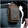 Real Leather men Casual Design Small Waist Bag Cowhide Fashion Hook Bum Bag Waist Belt Pack Cigarette Case 5.5 Phone Pouch 1609 240117