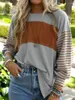 Women's T Shirts Striped Print Lantern Sleeve Blouses O-Neck Pullover Casual Top Elegant Office Lady Party Spring Autumn 2024