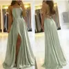 2022 sexy cintas de espaguete vestidos de dama de honra split lado longo hortelã verde dama de honra vestidos plus size vestido de baile bc9791 b0408172u