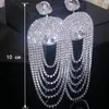 Boucles d'oreilles longues à pampilles en cristal brillant de luxe pour femmes, surdimensionnées, rondes et géométriques, bijoux cadeaux de mariage, 240116