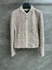 Automne hiver rose col debout fermeture éclair coupe ajustée Tweed manteau à manches longues femme veste 240116