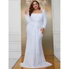 Grande taille col carré paillettes luxe longue paillettes robe de soirée grandes femmes mariage Banquet robe blanche 240116