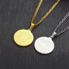 Men 14k Yellow Gold Disc Pendant Praying Hands Bible Verse Prayer Medal Necklace Jewelry